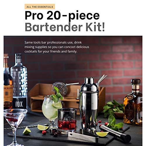 Mitbak Bartender Kit | 20-Piece Bar Accessories Set | Look Like A Pro With 25 OZ Cocktail Shaker Bottle, Strainer, Jigger, Steel Straws, Whiskey Stones & More | Excellent Gift - Thumbnail 4