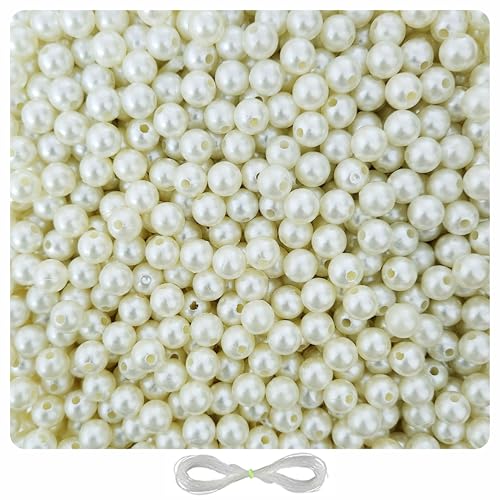 Image of 330 Pcs Off White Pearl Beads for Jewellery Making Kit - 10 mm - Beads for Bracelet Making Kit - Pearls for Craft - 200g