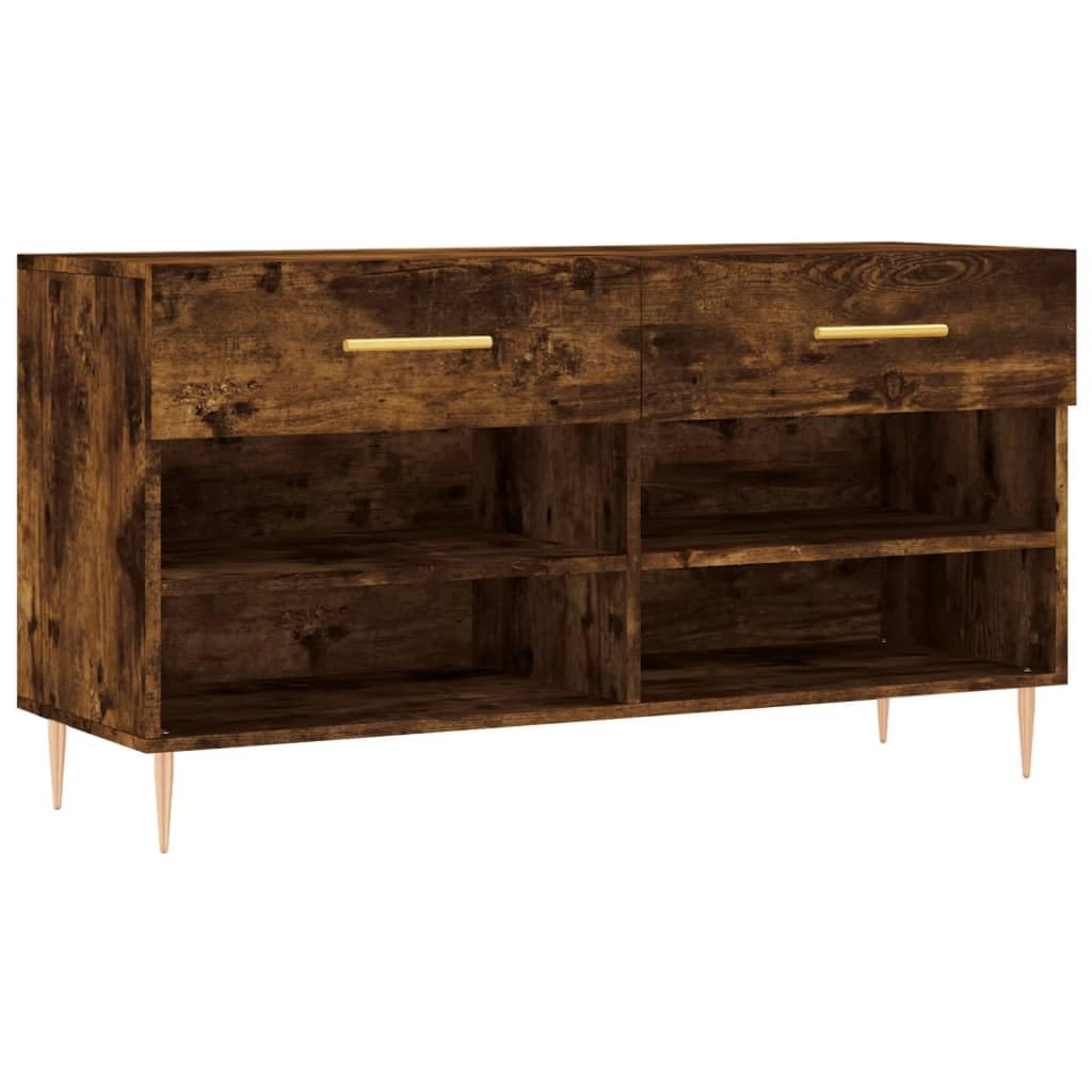 Banc à chaussures en chêne fumé 102 cm avec 2 tiroirs pour entrée