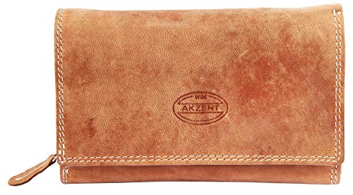 Portefeuille en cuir véritable Akzent Wild marron rétro 16 x 10 cm pour femme