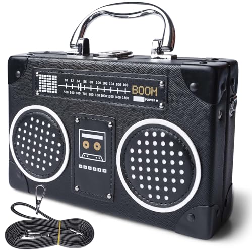 Materiali in poliuretano: la nostra borsa a tracolla a forma di radio vintage è realizzata in resistente pelle PU, che combina stile e durata, la borsa a cassetta obliqua può offrirti un accompagnamento di lunga durata