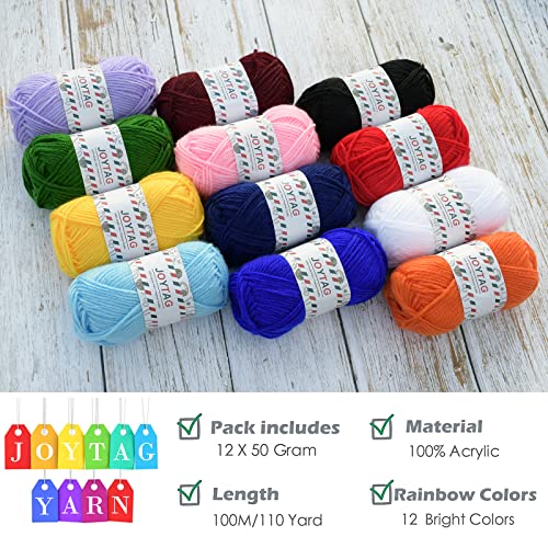 12X50G Acrylic Yarn Skeins 1300 Yards Soft Acrylic Crochet Yarn For Crocheting And Knitting Multicolor Rainbow Colorful Craft Yarn For Knitting And Crochet Projects-12 Assorted Colors #TOP1