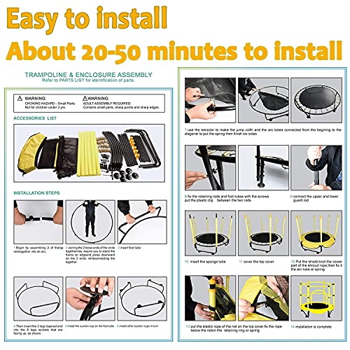 60" Trampoline For Kids, 5 Ft Toddler Baby With Safety Enclosure Net, Indoor Or Outdoor Yellow Small Recreational Trampolines Basketball Hoop, Birthday Gifts Boy #TOP4