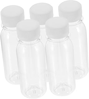 MERRYHAPY 5pcs 100ml Juice Bottles with Caps for Portable Use | Plastic, Flat-bottomed Shape, Smooth Surface, Multipurpose Storage for Work, Bag-friendly and Compact