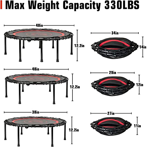 Pelpo 40" Folding Trampoline For Adults, Safe Exercise Trampoline With Silent Bungee Cord, Fitness And Weight Loss Trampoline, Indoor Mini Trampoline For Bounce Workout, Thin Black #TOP6