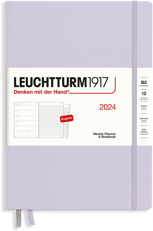 LEUCHTTURM1917 - Weekly Planner & Notebook 2024 with extra booklet, Hardcover, Composition (B5), Lilac (Jan 1 - Dec 31, 2024)