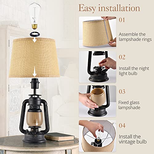 Lediary Rustic Lantern Table Lamps For Living Room Set Of 2, 21" Hight Farmhouse Lamp With Vintage Coffee Brown Glass Shade For Nightstand, Bedside Lamps For Bedroom, End Table, 4 Bulbs Included #TOP5