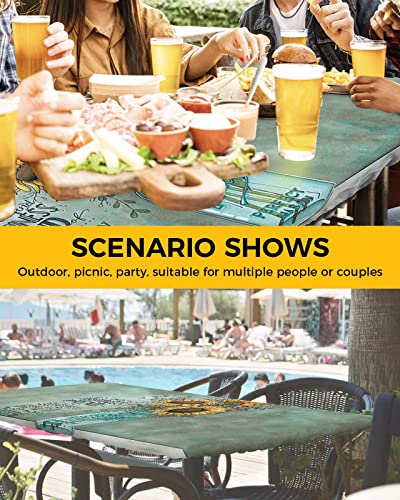 Mason Jar Sunflowers Elastic Tablecloth For 6Ft Rectangle Tables 32X72Inch Fitted Table Covers Waterproof Folding Table Cloth For Holiday Christmas Party Picnic Camping, Vintage Style Farm Flowers #TOP3