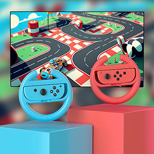 Controlador de volante para videogame TalkWorks para Nintendo Switch, azul/vermelho, pacote com 2