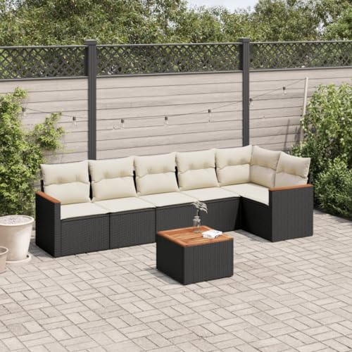 SKM Set de Comedor de jardín 7 pzas y Cojines ratán sintético Negro,Mobiliario,Muebles de jardín,Conjuntos de jardín,Negro,55.6 kg,3225993