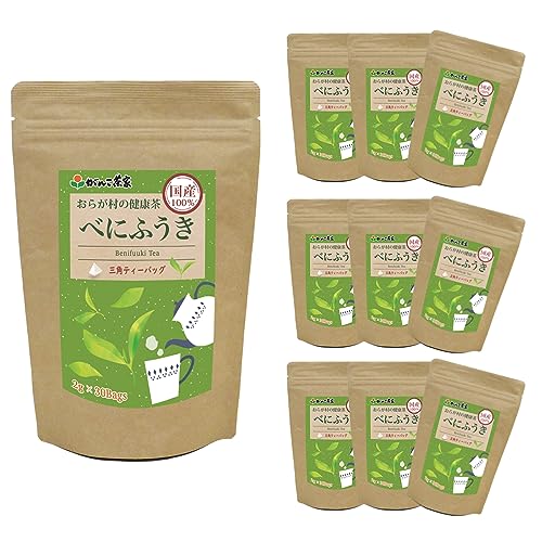 がんこ茶家 おらが村の健康茶 べにふうき (2g×30包×10袋 / 紐なし ティーバッグ) 花粉の気になる季節に (アイス/ホット) 国産100% 緑茶 べにふうき茶 健康茶