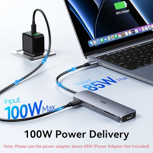 Image of USB-C Hub HDMI Adapter for MacBook Pro /Air, 8-in-1 USB-C Video Hub with HDMI 4K@60Hz, SD /TF, USB-C Data Port, 100W PD, USB 3.0, USB-C Dongle Compatible with Dell XPS /Lenovo Thinkpad /HP /Surface /Yoga