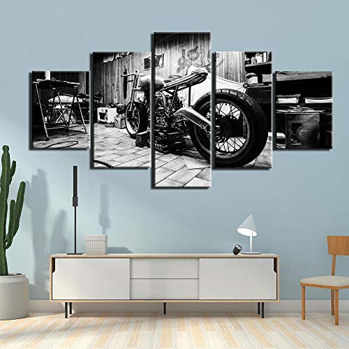 VVSUN Cuadros de la Pared del Arte de la Lona en Blanco y Negro Moderno para la Sala de Estar 5 Piezas Cuadros de la Motocicleta de la Vendimia Decoración del hogar 30X40 30X60 30X80cm Sin Marco Cover