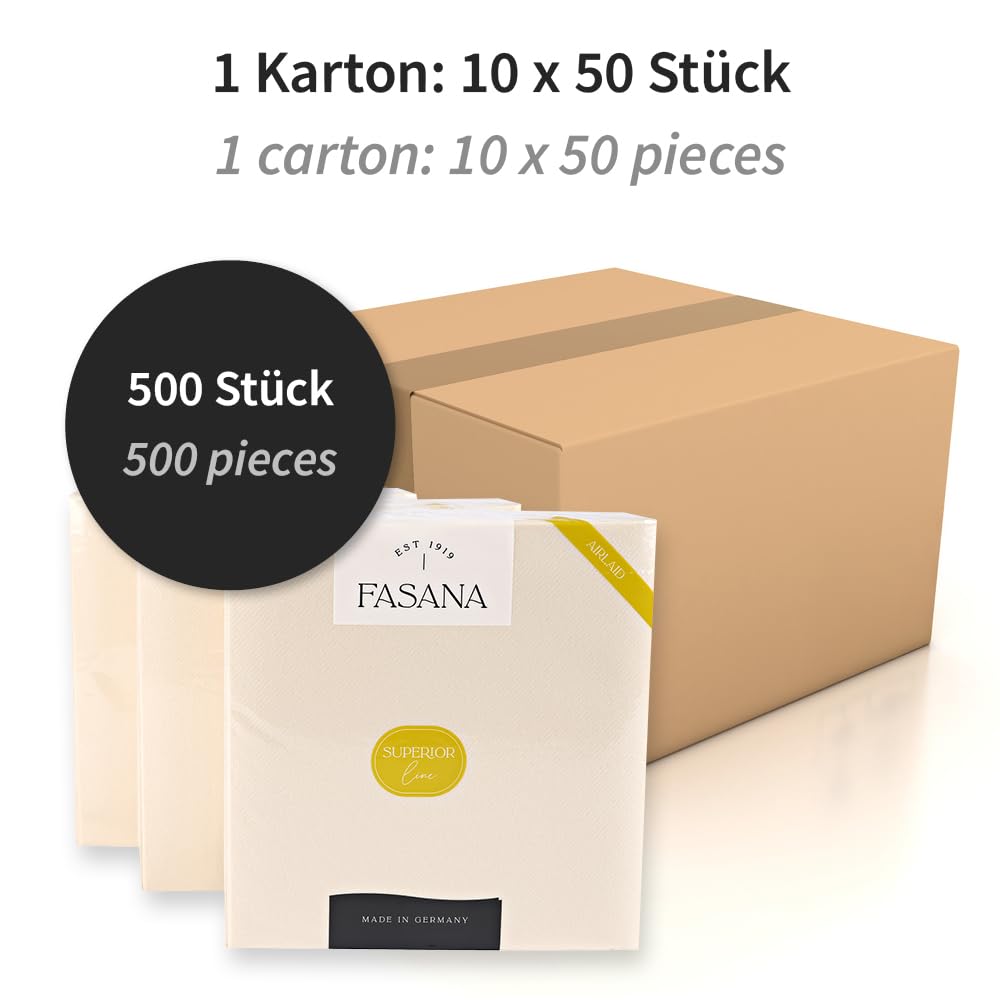 500 Stück Servietten Eleganza, 40 x 40 cm, 1-lagig, 1/4 Falz | Airlaid, FSC®-Mix, creme, L: 40cm, B: 40cm, Papierservietten, Servietten, Einweg-Servietten
