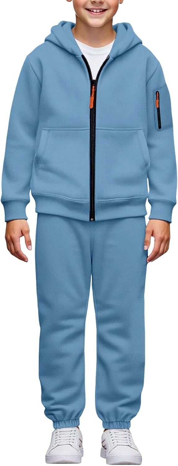 Girls 2 Piece Hoodies Sweatsuits Kids School Athletic Hooded Sweatshirt Sweatpants Outfits Casual Cotton Tracksuit