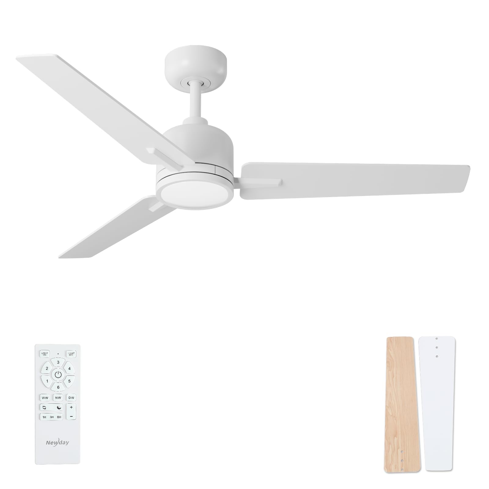 52 inch Ceiling Fans with Lights and Remote, Dimmable 3 Color temperatures LED, Reversible with Quiet DC Motor, 3 Blade High CFM Indoor Outdoor Modern Ceiling Fan for Bedroom Living Room (White)