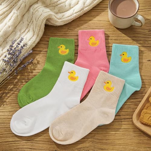 Image of Eurzom 10 Pairs Socks Womens Crew Elastic Ankle Length Cotton Socks Aesthetic Cute Lightweight Low Cut Gifts for Women
