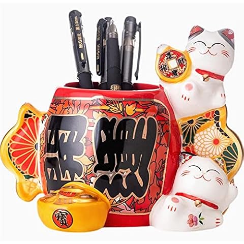 LinaLife Maneki Neko Flower Pot Pen Holder Cover