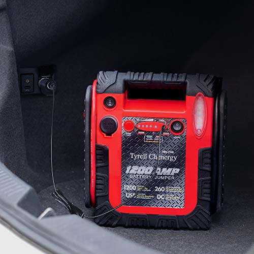 Tyrell Chenergy 1200 Peak/600 Instant Amps Car Jump Starter (Up To 6L Gas Or 6L Diesel Engine), Jump Boxes For Vehicles,Comes With 260 Psi Air Compressor, 2.1A Usb Ports, Jump Box,Battery Clamps #TOP6