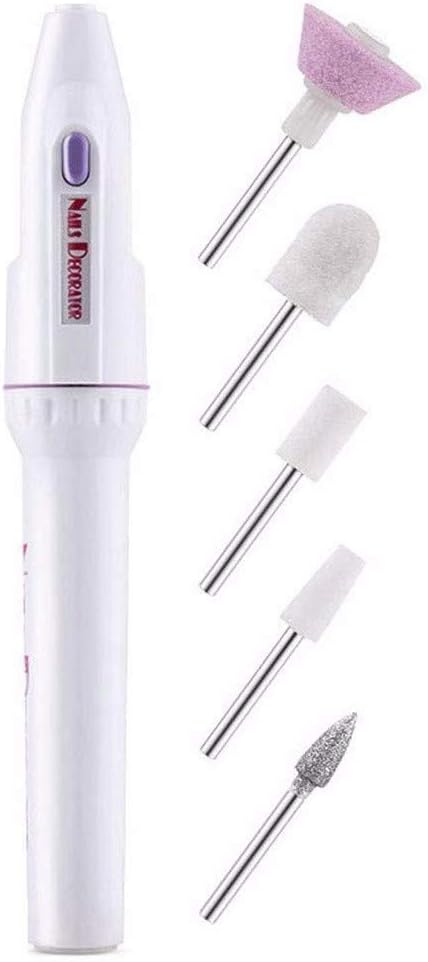 Manicure Nail Drill Machine, One-Button Cordless Electric Nail File Kit, Nail Trimming Grinder for Thick Nails, Hand Foot Nail Care Trimmer Buffer Tools, 5 Attachments, Battery Operated (Not Included)