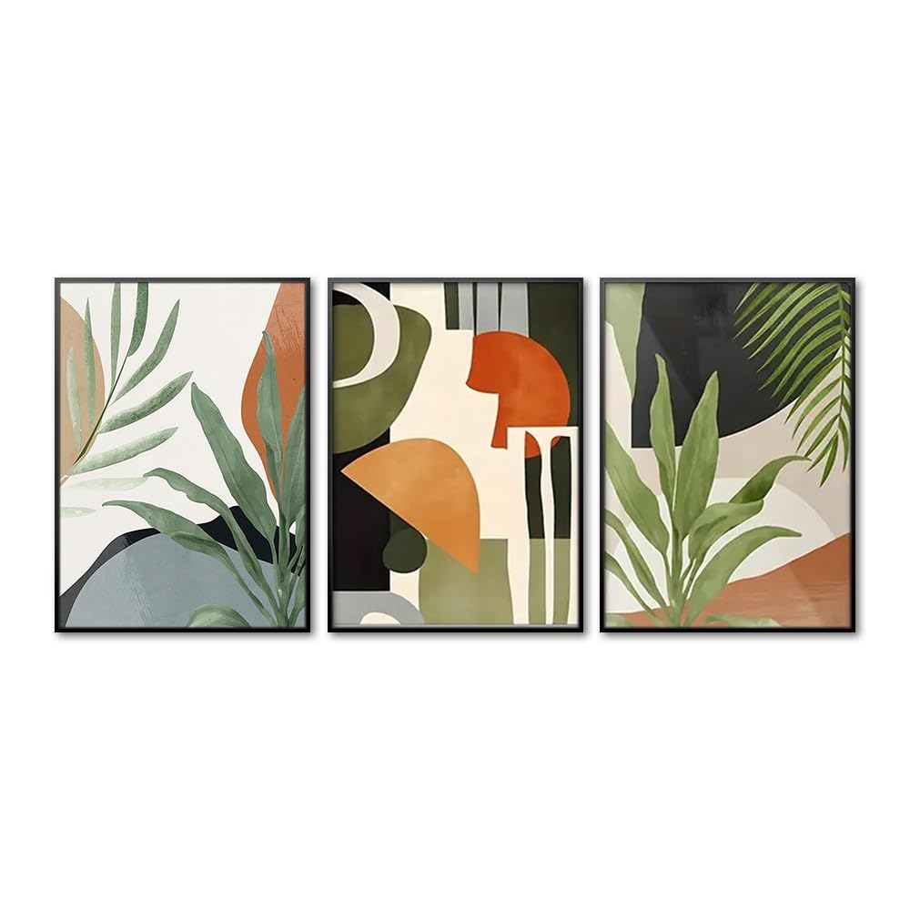 SOBMQ Poster-Boho Tropical Art Plant Canvas Wall Art Poster Abstract Geometry Green Plants Leaves Wall Painting for Bedroom Living Office Room Decor-50 * 70cm-3PCS (No Frame)