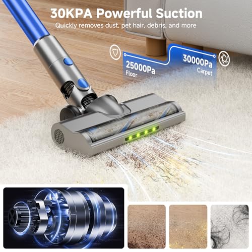 Image of Cordless Vacuum Cleaner for Home, 6-in-1 Lightweight Vacuum, Powerful Stick Vacuum for Pet Hair, Blue