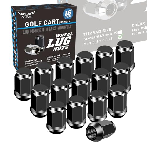 Orle Oko Golf Cart Black Lug Nuts for Yamaha/GEM, Metric 12MMx1.25 Pack of 16 (Black)