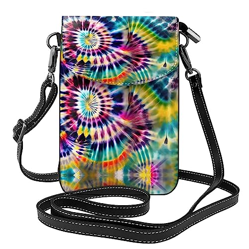 Petit sac bandoulière ethnique tie-dye en cuir PU pour femme avec porte-cartes intégré