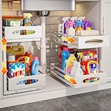 Under Sink Organizer, 2 Tier Under Sink Organizers and Storage, Adjustable Height, Slide out Metal Cabinet Organizers, Pull out Cabinet Storage Drawer Shelf for Kitchen Bathroom (White, 2 Pack)