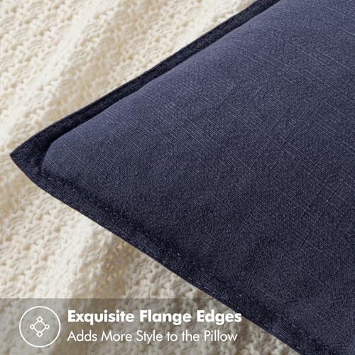 Image of MIULEE Decorative Linen Pillow Covers 20x20 Inch Navy Boho Farmhouse Neutral Couch Throw Pillows for Bed Pack of 2 Accent Modern Pillowcase Summer Sofa Livingroom Home Decor