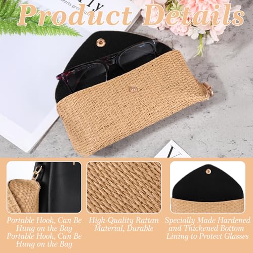 YBEATY Sonnenbrille Hülle Gewebte Rattan StrohSonnenbrillenetui HartschalenBrillenReisetasche BohoRattanSchutzhülle für Sonnenbrillen Organizer Aufbewahrungshalter für Damen ModeAccessoires Urlaub