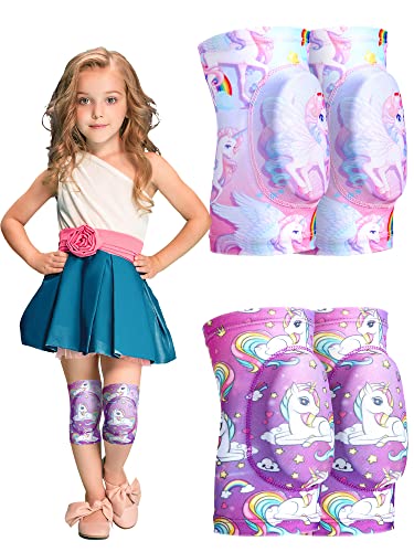 2 Pair Kids Knee Pad Unicorn Anti Slip Padded Sponge Knee Brace B...