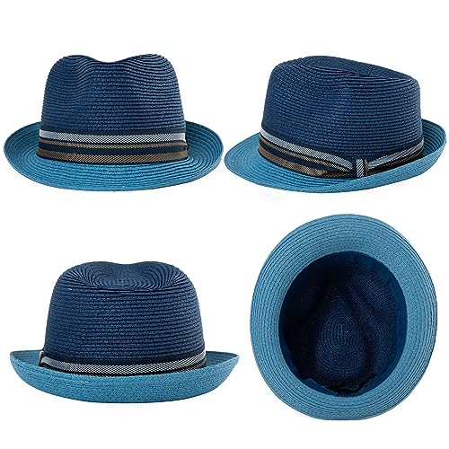 Image of Comhats Oversize XL XXL Mens Summer Straw Fedoras Sun Hats Panama Derby Packable 57-64cm 22.4 inch-25.2 inch 7 1 /8-8