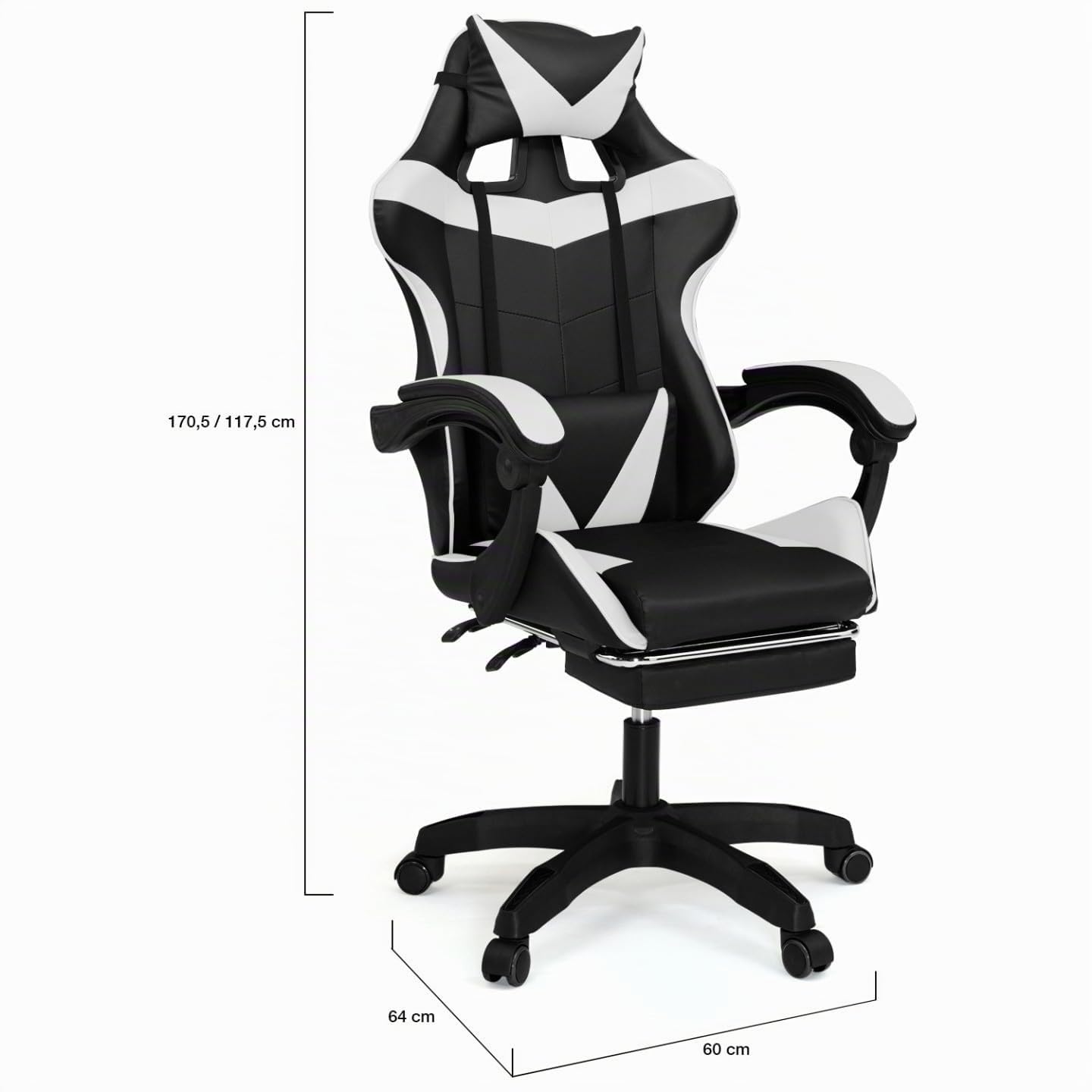IDMarket - Silla gaming, silla de oficina negra y blanca ALEX