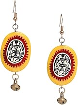 ExclusiveLane Dangler Earrings for Girls (Bead: Amber Yellow & Red, ghungroo: Golden) (EL-030-012)