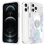 Lace Silicone Glossy Surface Back Cover for iPhone 14 Case with 360° Stand Ring Flexible TPU Electroplate Back Cover Rubber Gel Case Sided Air Anti Fall Bumper Cover for iPhone 14/iPhone 13 6.1'