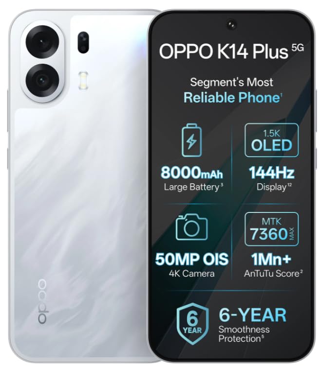 OPPO K14 Plus 5G (Star White, 128 GB) (6 GB RAM) - Image 1
