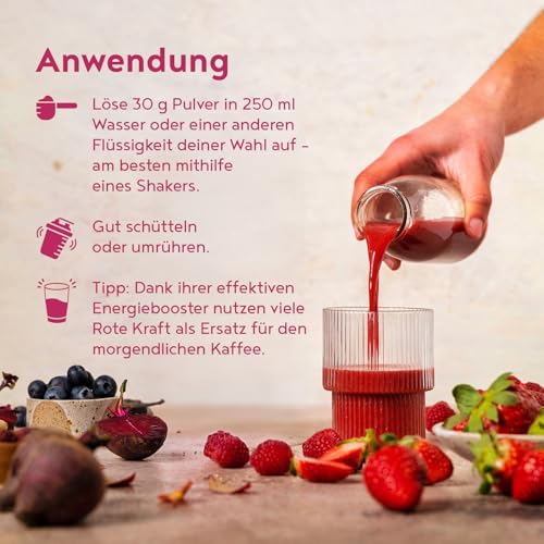 Rote Kraft 2.0 | Energy Elixier 600g | Stoffwechsel & Energie Red Smoothie Pulver | Wurzeln & Beeren: Maca, Kurkuma, Guarana, Rote Beete, Yerba Mate, Acai, Goji Beeren | Vegan Drink Mix | Alpha foods