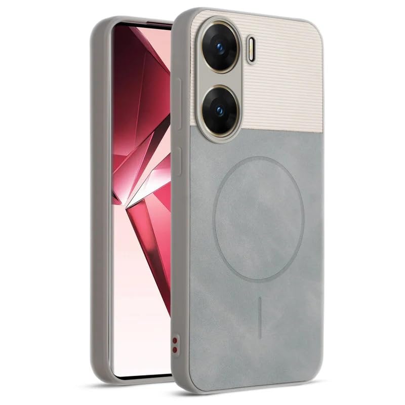 Image of Bintage case Dual-Leather Macc-Safe Design Phone Case| Soft Touch Finish | Full Camera Protectection Back Cover Compatible for Vivo V2303 / Vivo V29e 5G - White & Matelic Grey