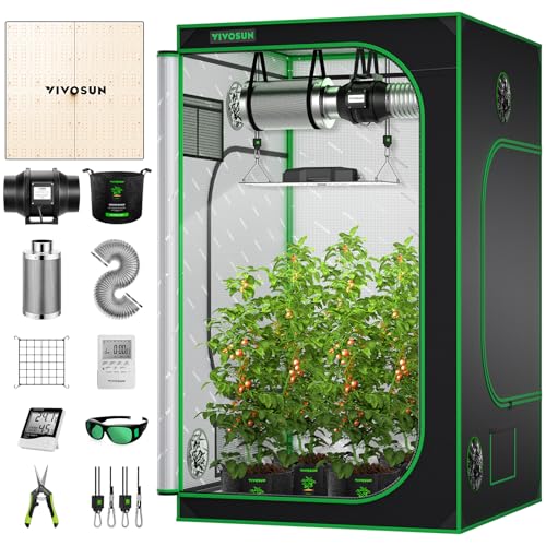 VIVOSUN Growzelt Komplettset 120x120x200cm, Grow Box Komplettset für Indoor Anbau, LED Vollspektrum Lampe 2 × 200W, 150mm Belüftung, Temperatur- & Hygrometer, Grow Bags, Gartenschere & Timer