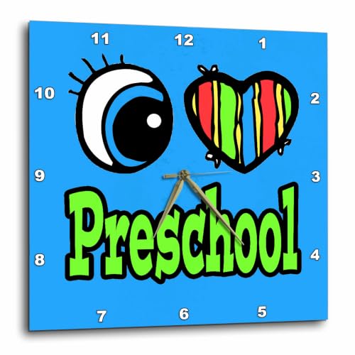 3dRose DPP_106431_2 Bright Eye Heart I Love Preschool Wall Clock, 13 by 13"