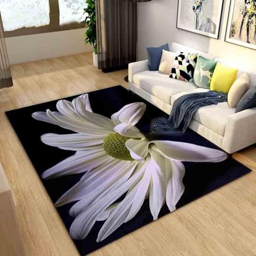 OUZUIU Dywan mała stokrotka w kolorze czarnym, dywany do salonu, dekoracja pokoju dziecięcego, antypoślizgowy dywan, dekoracja sypialni, estetyczny dywan 90 x 120 cm