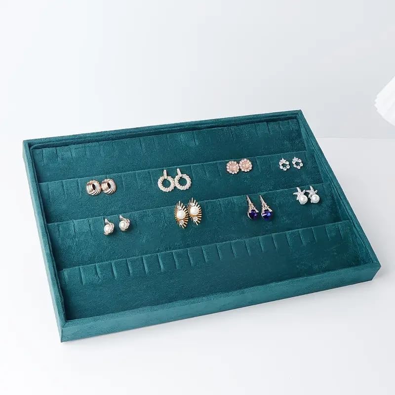 Image of Premium Green Earring Velvet Jewelry Drawer Organizer Tray Stackable