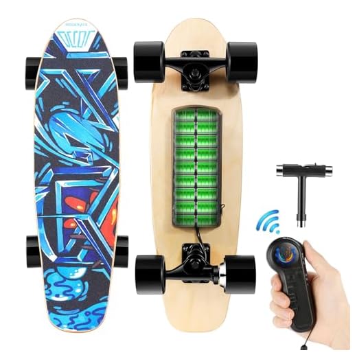 WOOKRAYS Electric Skateboard with Wireless Remote Control, 350W, Max 12.4 MPH, 7 Layers Maple E-Skateboard, 3 Speed Adjustment for Adult, Teens, and Kids (Blue)