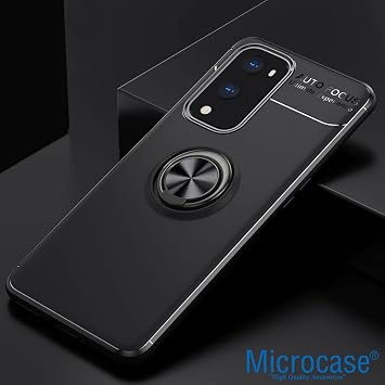 Microcase OnePlus 9 Focus Serisi Yüzük Standlı Silikon Kılıf - Siyah