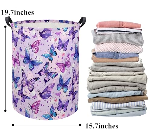 Image of Baby Laundry Basket Baby Hamper for Nursery Girl Kids Butterfly Hamper Cute Kids Storage Bin Organizer Room Decor for Home(Purple Butterfly)