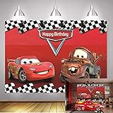 Cars Backdrop for Birthday Party Car Race Party Decoration Backgrounds Black Checkered Photo...