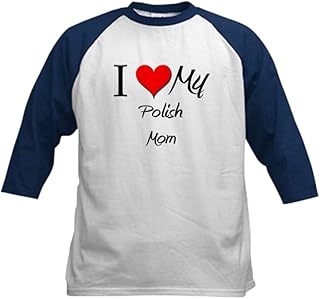 CafePress I Love My Polish Mom Kids Baseball Jersey Kids Cotton Baseball Jersey, 3/4 Raglan Sleeve Shirt Navy/White