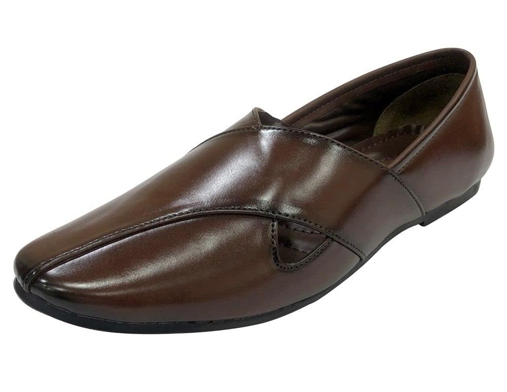 Punjabi Jutti for Mens Indian Shoes Sherwani Shoes Brown Breathable Comfort Loafers2