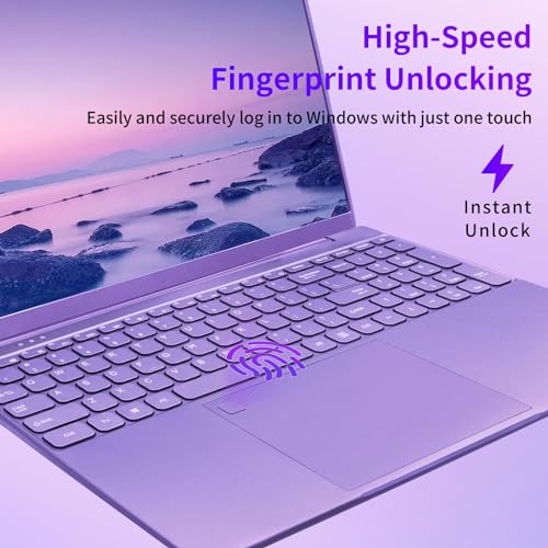 Image of BINTEC Purple Laptop Computer,16 Inch Narrow Bezels FHD IPS Display,Celeron N95 Up to 3.4Ghz，12GB DDR5，Laptop with Quad-Core，Color Backlit KB /Fingerprint Unlock /USB /Bluetooth Purple /512GB